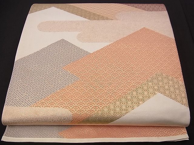 平和屋着物■六通柄 本袋帯 エ霞吉祥文 金糸 逸品 n-jx0851