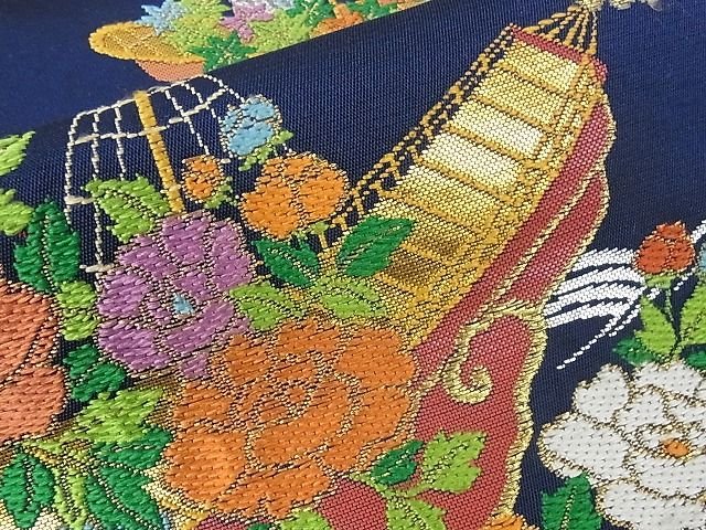 平和屋本店■極上　龍村美術織物　たつむら　六通柄　本袋帯　南蛮花船錦　金銀糸　共箱付き　正絹　逸品　KAAA0716kk4 - 平和屋