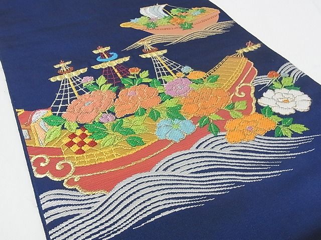 平和屋本店■極上　龍村美術織物　たつむら　六通柄　本袋帯　南蛮花船錦　金銀糸　共箱付き　正絹　逸品　KAAA0716kk4 - 平和屋