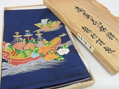 平和屋本店■極上　龍村美術織物　たつむら　六通柄　本袋帯　南蛮花船錦　金銀糸　共箱付き　正絹　逸品　KAAA0716kk4 - 平和屋
