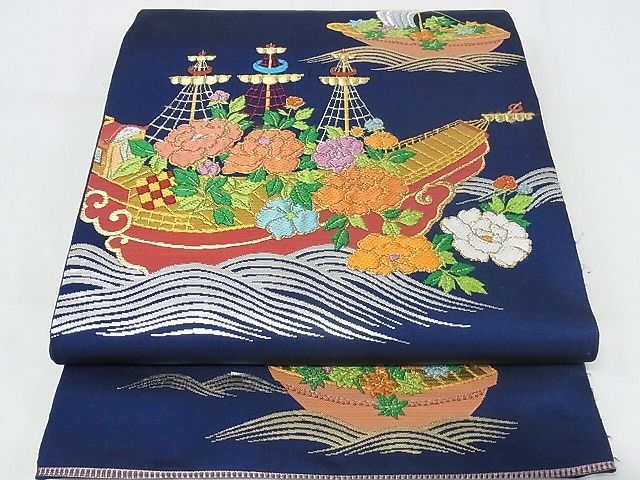 平和屋本店■極上　龍村美術織物　たつむら　六通柄　本袋帯　南蛮花船錦　金銀糸　共箱付き　正絹　逸品　KAAA0716kk4 - 平和屋