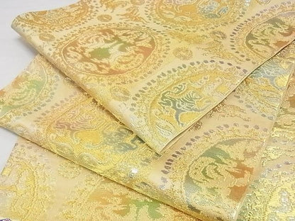 平和屋本店■最高級　龍村平蔵製　六通柄　本袋帯　円文白虎朱雀錦　金銀糸　正絹　逸品　KAAA0813kk4 - 平和屋