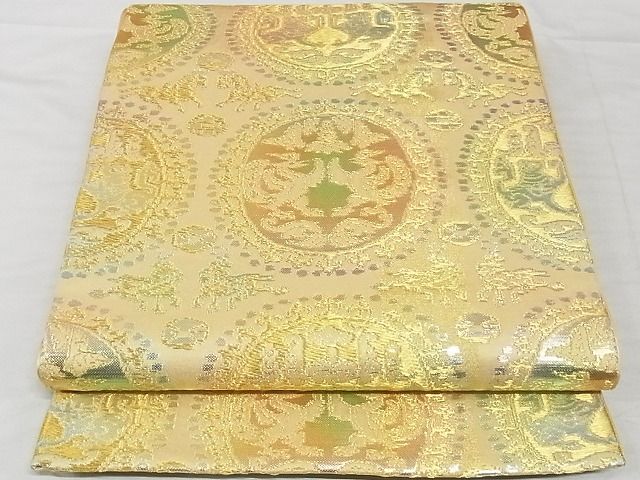 平和屋本店■最高級　龍村平蔵製　六通柄　本袋帯　円文白虎朱雀錦　金銀糸　正絹　逸品　KAAA0813kk4 - 平和屋