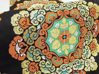 平和屋本店■極上　龍村晋謹製　六通柄　本袋帯　雲華文錦　黒地　金銀糸　色紙・たとう紙・共箱付き　正絹　逸品　KAAA10293kk4 - 平和屋
