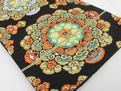 平和屋本店■極上　龍村晋謹製　六通柄　本袋帯　雲華文錦　黒地　金銀糸　色紙・たとう紙・共箱付き　正絹　逸品　KAAA10293kk4 - 平和屋