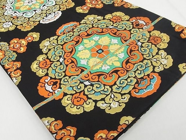 平和屋本店■極上　龍村晋謹製　六通柄　本袋帯　雲華文錦　黒地　金銀糸　色紙・たとう紙・共箱付き　正絹　逸品　KAAA10293kk4 - 平和屋