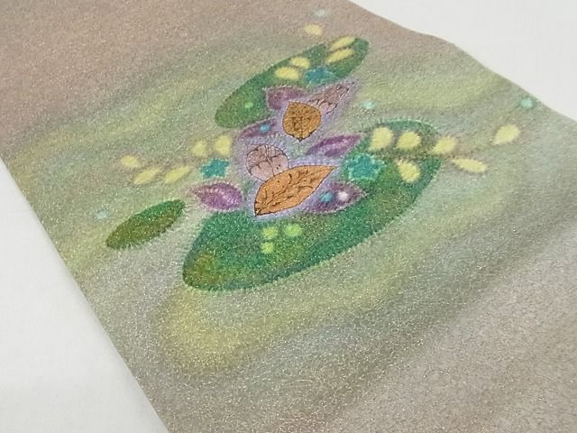 平和屋本店●極上　久保田一竹　幻の辻が花　太鼓柄袋帯　辻が花　絞り　金通し地　藤紫色地　さが美扱い　逸品　CYAA3978s6 平和屋本店○極上 限定創作 久保田一竹 幻の辻が花 太鼓柄袋帯 絞り 金