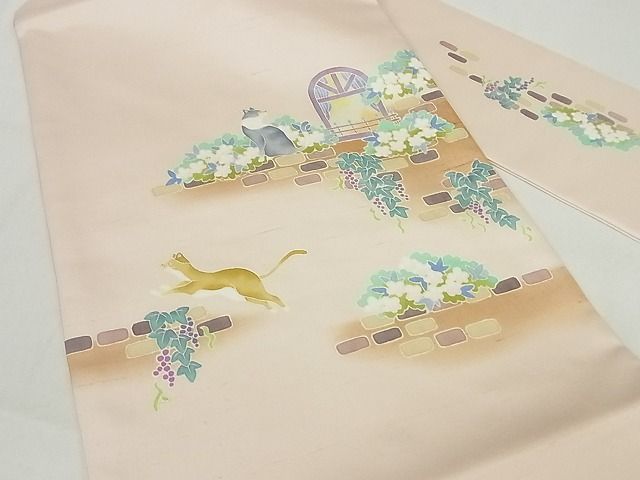 平和屋本店■極上　加賀友禅　佐藤賢一　九寸名古屋帯　加賀白山紬　散歩日和　証紙付き　正絹　逸品　KAAA10345kk4 - 平和屋
