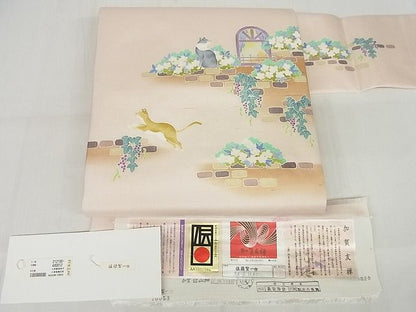 平和屋本店■極上　加賀友禅　佐藤賢一　九寸名古屋帯　加賀白山紬　散歩日和　証紙付き　正絹　逸品　KAAA10345kk4 - 平和屋
