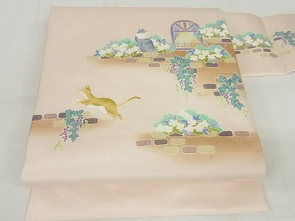 平和屋本店■極上　加賀友禅　佐藤賢一　九寸名古屋帯　加賀白山紬　散歩日和　証紙付き　正絹　逸品　KAAA10345kk4 - 平和屋