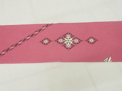 平和屋本店■超希少　極上　人間国宝　鈴田滋人　木版摺更紗　九寸名古屋帯　花菱文　三越扱い　正絹　逸品　KAAA10346kk4 - 平和屋