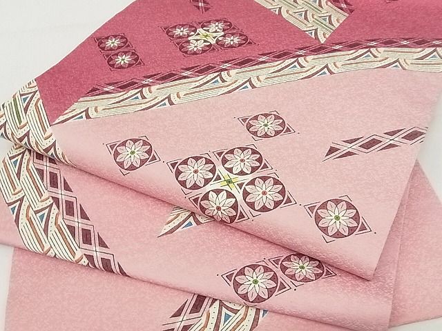 平和屋本店■超希少　極上　人間国宝　鈴田滋人　木版摺更紗　九寸名古屋帯　花菱文　三越扱い　正絹　逸品　KAAA10346kk4 - 平和屋