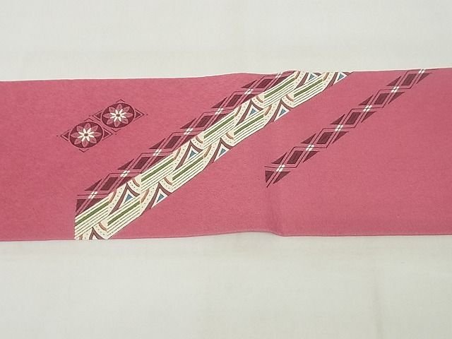 平和屋本店■超希少　極上　人間国宝　鈴田滋人　木版摺更紗　九寸名古屋帯　花菱文　三越扱い　正絹　逸品　KAAA10346kk4 - 平和屋