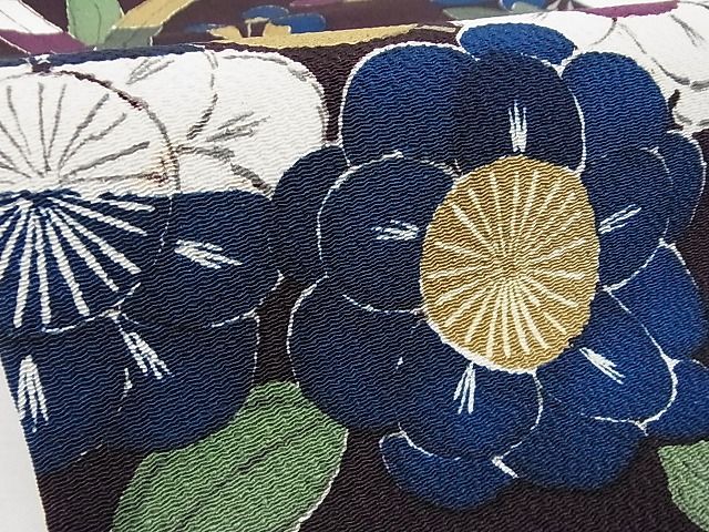 平和屋本店■極上　九寸名古屋帯　型染め　草花文　鬼しぼ縮緬　えり善扱い　たとう紙付き　正絹　逸品　KAAA10431kk4 - 平和屋