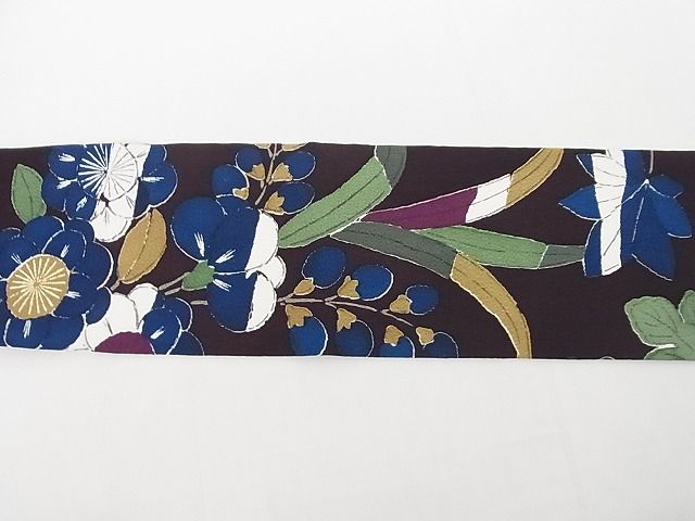 平和屋本店■極上　九寸名古屋帯　型染め　草花文　鬼しぼ縮緬　えり善扱い　たとう紙付き　正絹　逸品　KAAA10431kk4 - 平和屋