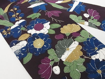 平和屋本店■極上　九寸名古屋帯　型染め　草花文　鬼しぼ縮緬　えり善扱い　たとう紙付き　正絹　逸品　KAAA10431kk4 - 平和屋