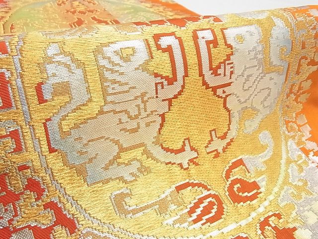平和屋本店■最高級　龍村平蔵製　六通柄　本袋帯　円文白虎錦　金銀糸　正絹　逸品　KAAA10453kk4 - 平和屋