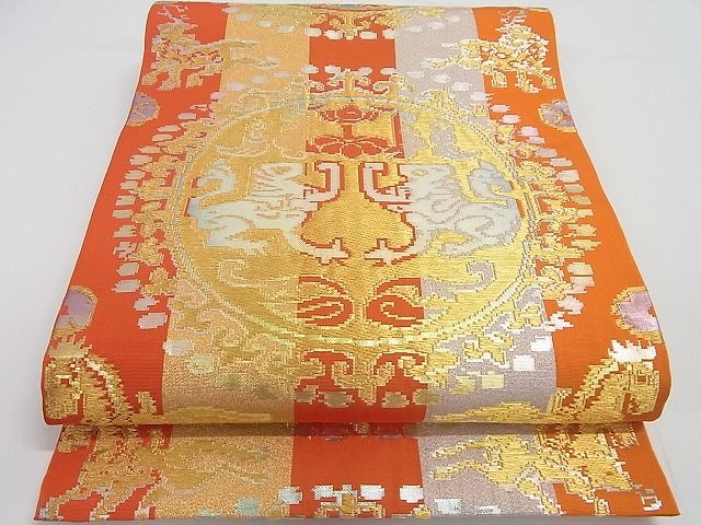 平和屋本店■最高級　龍村平蔵製　六通柄　本袋帯　円文白虎錦　金銀糸　正絹　逸品　KAAA10453kk4 - 平和屋