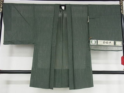 平和屋本店■極上　夏物　男性　本塩沢　夏塩沢　羽織　仙斎茶色　証紙付き　正絹　逸品　KAAA1127kk4 - 平和屋