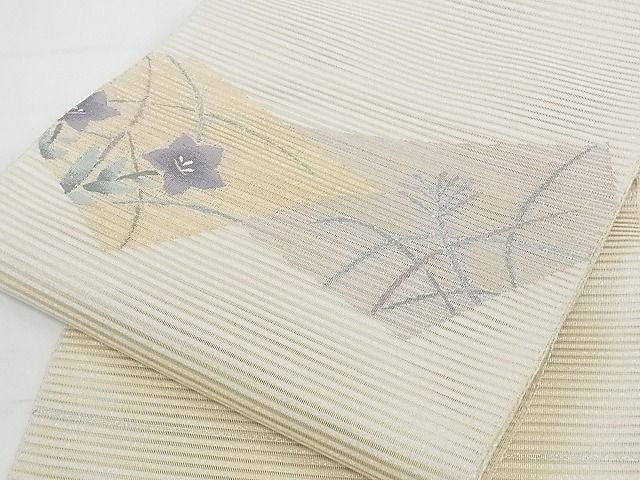 平和屋本店■極上　夏物　安田つづれ　爪掻き本綴れ　八寸名古屋帯　草花文　銀通し地　共箱・保証書付　正絹　逸品　KAAA1137kk4 - 平和屋