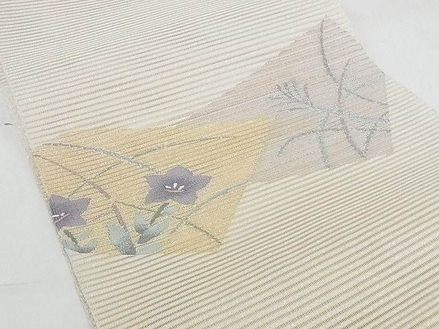 平和屋本店■極上　夏物　安田つづれ　爪掻き本綴れ　八寸名古屋帯　草花文　銀通し地　共箱・保証書付　正絹　逸品　KAAA1137kk4 - 平和屋