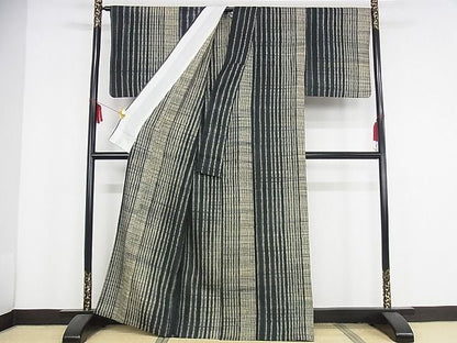平和屋本店■極上　生紬　単衣　総絞り　縞　正絹　逸品　KAAA1227kk4 - 平和屋