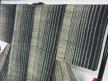 平和屋本店■極上　生紬　単衣　総絞り　縞　正絹　逸品　KAAA1227kk4 - 平和屋