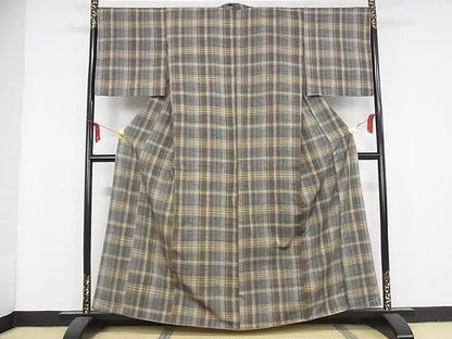 平和屋本店■極上　郡上紬　草木染　格子　正絹　逸品　未使用　KAAA1246kk4 - 平和屋