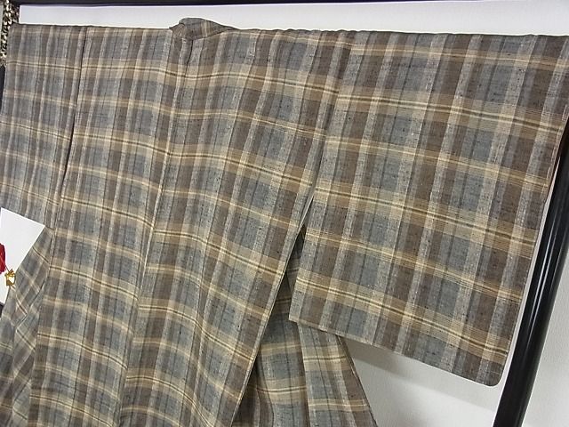 平和屋本店■極上　郡上紬　草木染　格子　正絹　逸品　未使用　KAAA1246kk4 - 平和屋