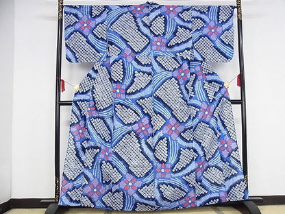 平和屋本店■極上　夏物　浴衣　有松鳴海絞り　幾何学花文　綿　逸品　KAAA1272kk4 - 平和屋