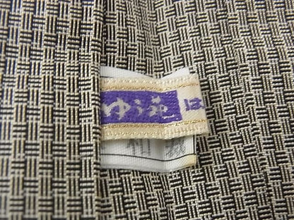 平和屋本店■極上　男性　本場縞大島紬　アンサンブル　格子　黒橡色×江戸鼠色　証紙付き　正絹　逸品　未使用　KAAA1277kk4 - 平和屋