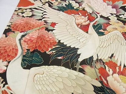 平和屋本店■極上　アンティーク　大正ロマン　振袖　刺繍　松竹梅飛鶴花文　金彩　正絹　逸品　KAAA1299kk4 - 平和屋