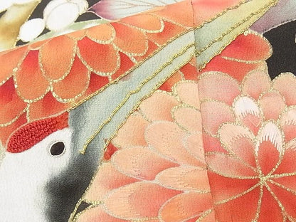 平和屋本店■極上　アンティーク　大正ロマン　振袖　刺繍　松竹梅飛鶴花文　金彩　正絹　逸品　KAAA1299kk4 - 平和屋
