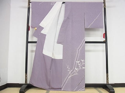 平和屋本店■極上　人間国宝　森口華弘　蒔糊友禅　蒔糊散らし　訪問着　枝梅文　金彩　伊勢丹　半色地　正絹　KAAA1394kk4 - 平和屋