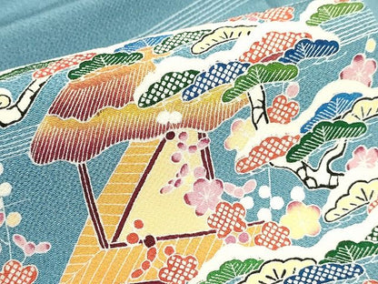 平和屋本店■極上　九寸名古屋帯　友禅　雪持ち　茶屋辻　松竹梅　銀河　浜ちりめん　反端付き　正絹　逸品　未使用　KAAA1527kk4 - 平和屋