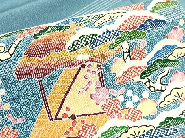 平和屋本店■極上　九寸名古屋帯　友禅　雪持ち　茶屋辻　松竹梅　銀河　浜ちりめん　反端付き　正絹　逸品　未使用　KAAA1527kk4 - 平和屋