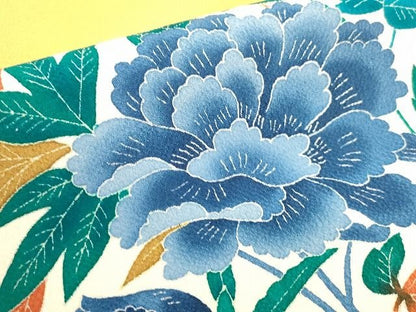 平和屋本店■極上　本加賀友禅作家　木村雨山　九寸名古屋帯　牡丹舞蝶文　鬼しぼ縮緬　正絹　逸品　未使用　KAAA1559kk4 - 平和屋