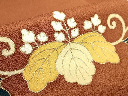 平和屋本店■極上　銀座　志ま亀　九寸名古屋帯　桐牡丹唐草　金彩　鬼しぼ縮緬　柿茶色　正絹　逸品　未使用　KAAA1578kk4 - 平和屋