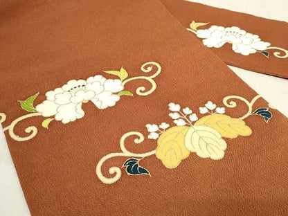 平和屋本店■極上　銀座　志ま亀　九寸名古屋帯　桐牡丹唐草　金彩　鬼しぼ縮緬　柿茶色　正絹　逸品　未使用　KAAA1578kk4 - 平和屋