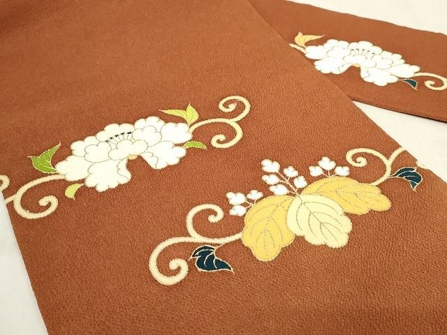 平和屋本店■極上　銀座　志ま亀　九寸名古屋帯　桐牡丹唐草　金彩　鬼しぼ縮緬　柿茶色　正絹　逸品　未使用　KAAA1578kk4 - 平和屋