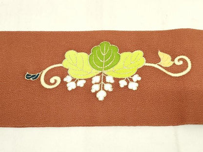 平和屋本店■極上　銀座　志ま亀　九寸名古屋帯　桐牡丹唐草　金彩　鬼しぼ縮緬　柿茶色　正絹　逸品　未使用　KAAA1578kk4 - 平和屋