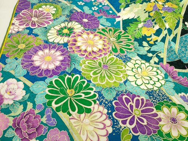 平和屋本店■極上　ブライダルファッションデザイナー・桂由美　振袖　駒刺繍　草花文　暈し染め　金彩　正絹　KAAA1584kk4 - 平和屋
