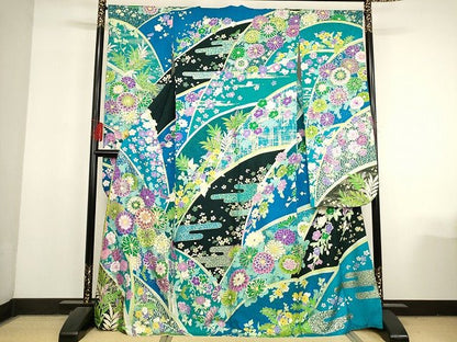 平和屋本店■極上　ブライダルファッションデザイナー・桂由美　振袖　駒刺繍　草花文　暈し染め　金彩　正絹　KAAA1584kk4 - 平和屋