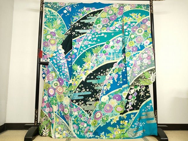 平和屋本店■極上　ブライダルファッションデザイナー・桂由美　振袖　駒刺繍　草花文　暈し染め　金彩　正絹　KAAA1584kk4 - 平和屋