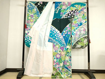 平和屋本店■極上　ブライダルファッションデザイナー・桂由美　振袖　駒刺繍　草花文　暈し染め　金彩　正絹　KAAA1584kk4 - 平和屋