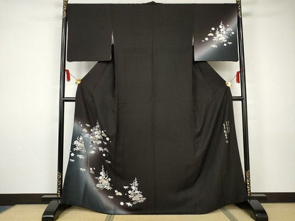 平和屋本店■極上　金彩友禅　卓越技能者・名工・和田光正　訪問着　松竹梅　暈し染め　鉄黒色地　正絹　逸品　KAAA1659kk4 - 平和屋