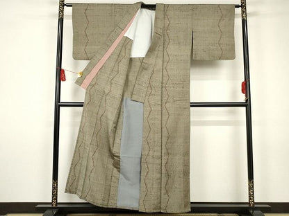 平和屋本店■希少　ざざんざ織　単衣　よろけ縞　正絹　逸品　KAAA1663kk4 - 平和屋