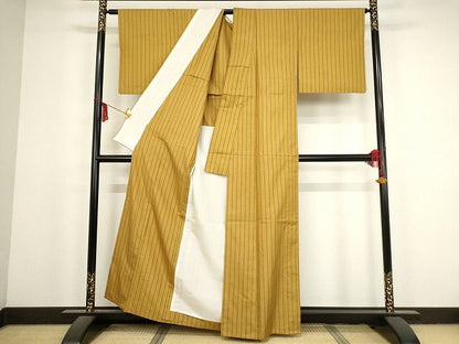 平和屋本店■希少　山下八百子　本場黄八丈　紬　市松綾織　単衣　正絹　逸品　KAAA1694kk4 - 平和屋