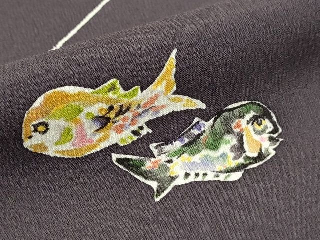 平和屋本店■希少 日本のお笑いタレント 俳優 画家 書家 片岡鶴太郎 訪問着・長襦袢 月の夜あなたを想う 黒橡色 逸品 KAAA1705kk4 - 平和屋