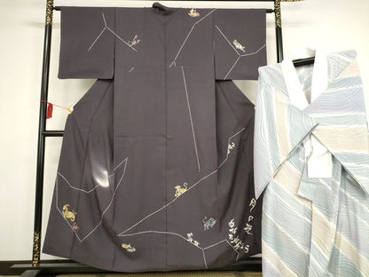 平和屋本店■希少 日本のお笑いタレント 俳優 画家 書家 片岡鶴太郎 訪問着・長襦袢 月の夜あなたを想う 黒橡色 逸品 KAAA1705kk4 - 平和屋